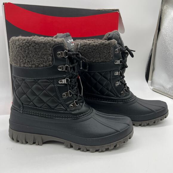 Cougar Waterproof Winter Boots Size 10 Black Quilt Carlisle Lace Up - Picture 1 of 12